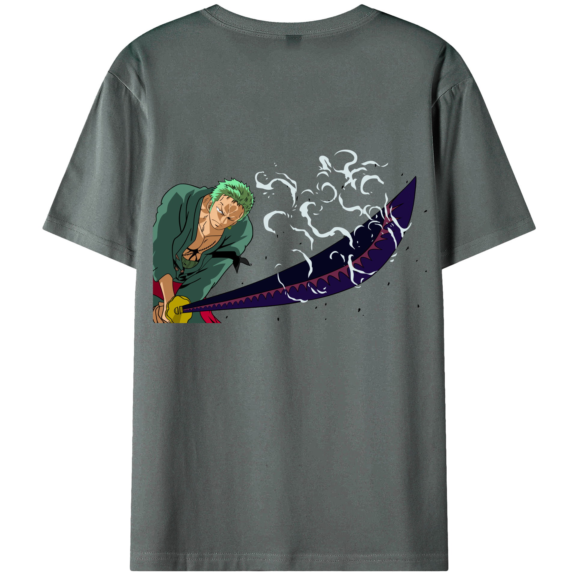 ワンピース ロロノア・ゾロ ONE PIECE Roronoa Zoro 綿100％ メンズ半袖Tシャツ（バックプリント） 通気性